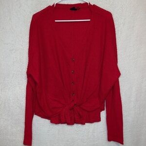 Urban Outfitters Out From Under Red Ribbed Button Front Pullover Henley Top